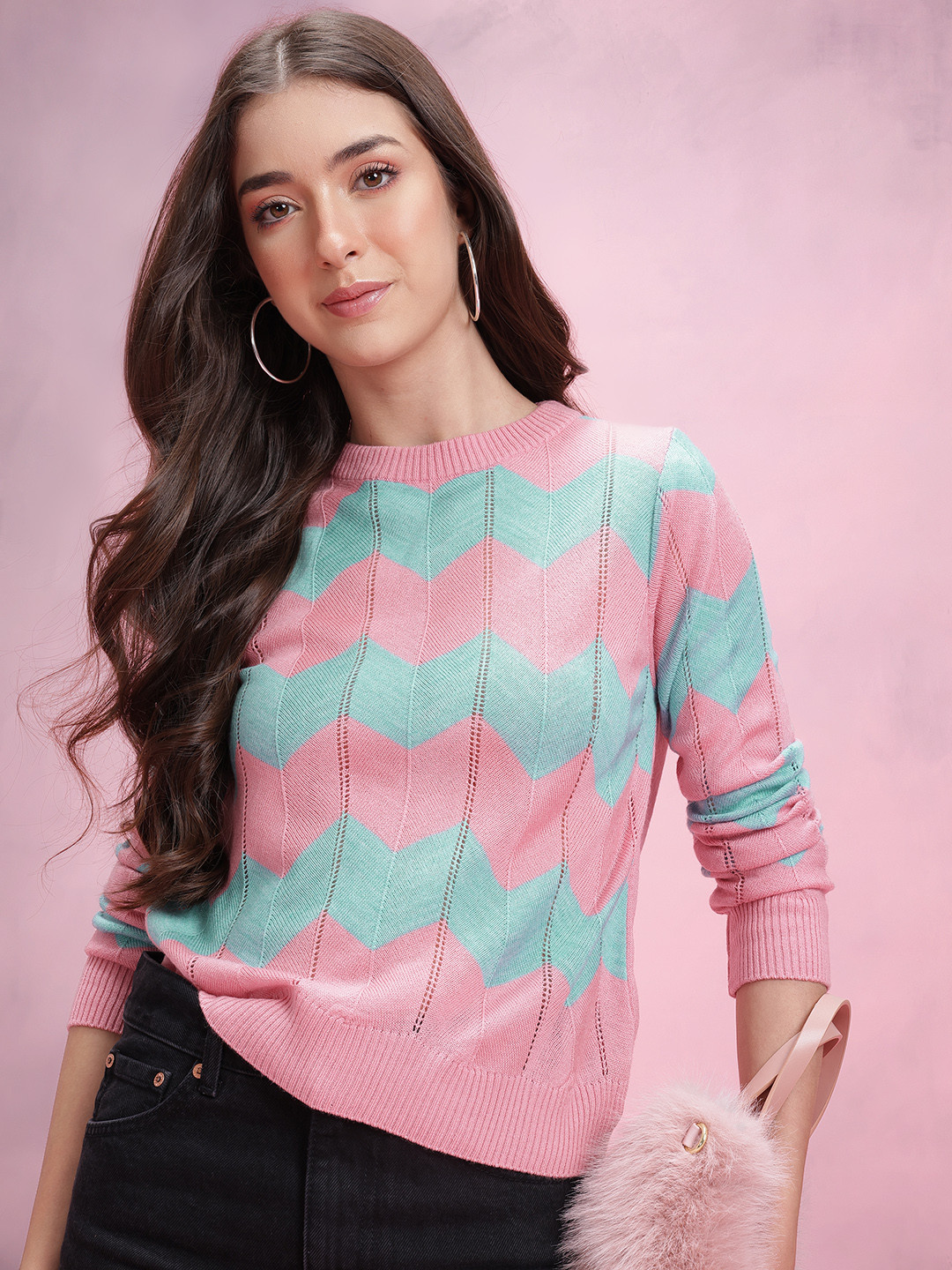 DressBerry Open Knit Chevron Pullover