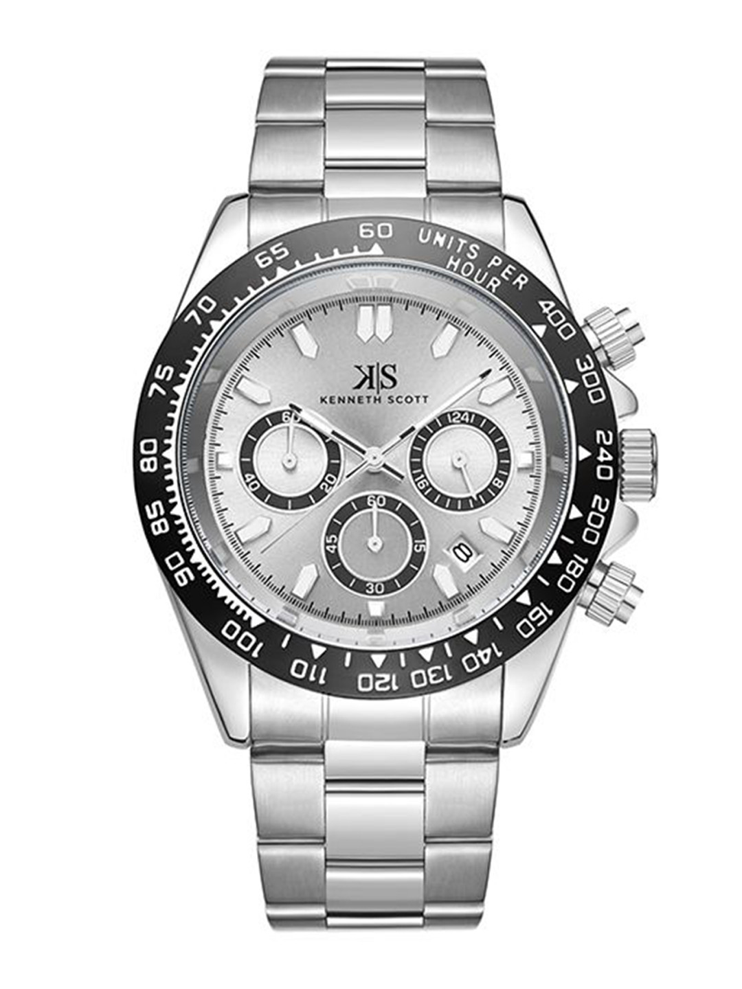 KENNETH SCOTT Men Embellished Dial & Stainless Steel Analogue Watch K23123-SBSWB
