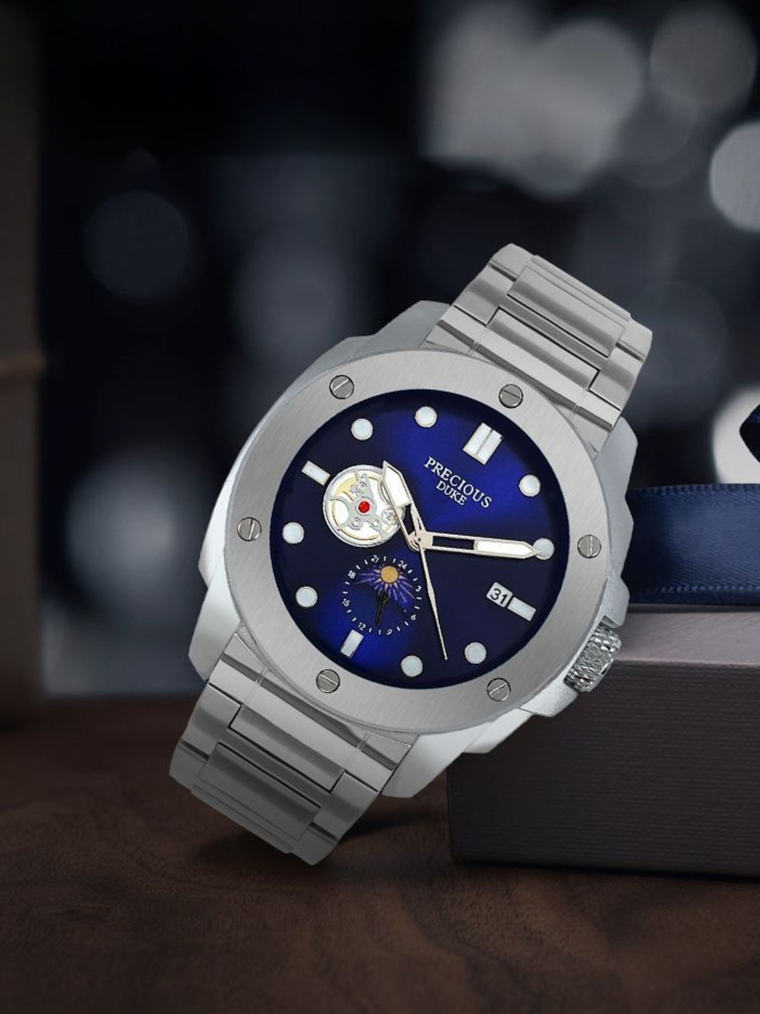 Precious Duke Men Premium Dial & Straps Analogue Watch PD_812407392162-Silver-Blue