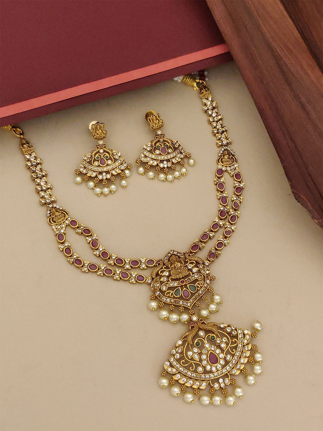 ABDESIGNS Gold Plated Double Line Goddess Jewellery Set