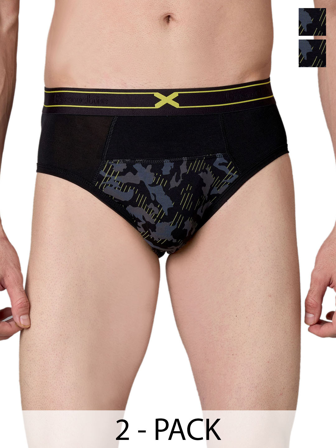 FRENCHIE Men Pack Of 2 Printed Mid-Rise Basic Briefs FR-MI-BF-SIN-1X5-BLACK-S-PO2