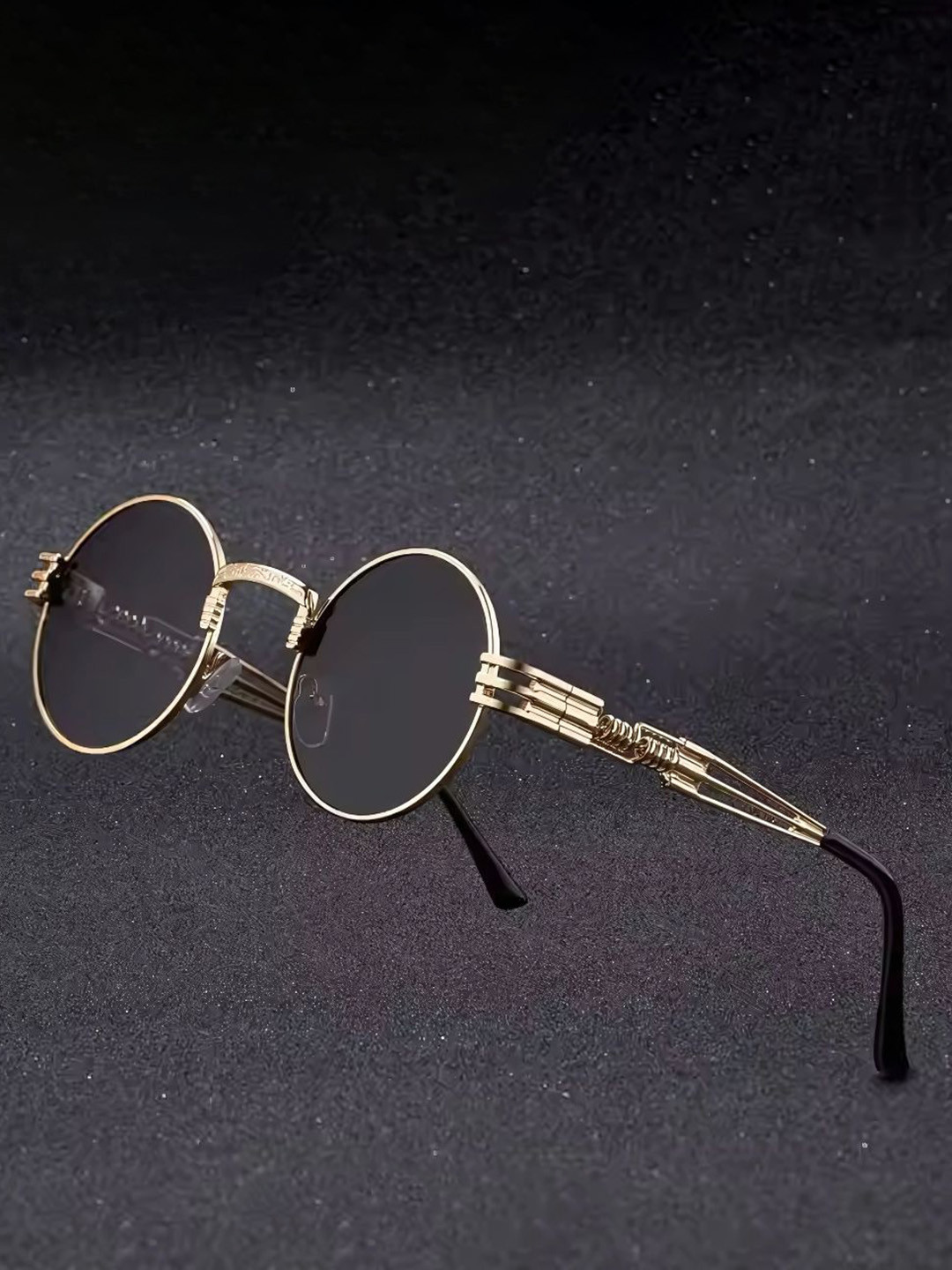 First Lens Unisex Black Lens & Gold-Toned Round Sunglasses C10384