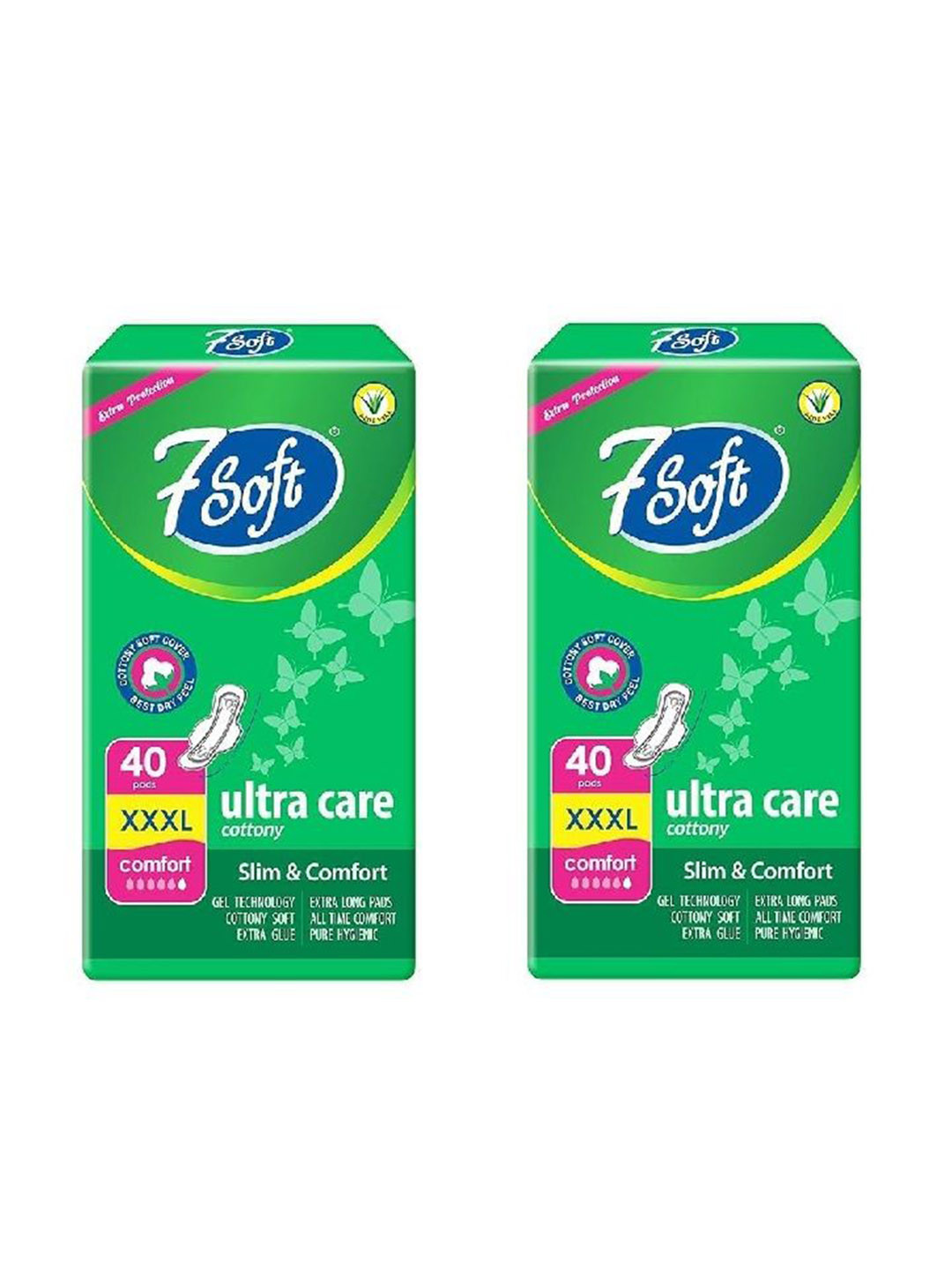 7SOFT Set Of 2 Ultra Care Cottony Sanitary Pads - XXXL - 40 Pieces Each