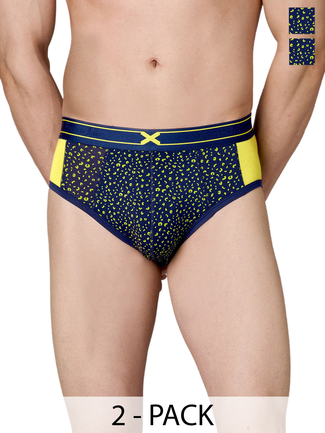 FRENCHIE Men Pack Of 2 Printed Mid-Rise Basic Briefs FR-MI-BF-LIT-1X5-LPYLW-S-PO2