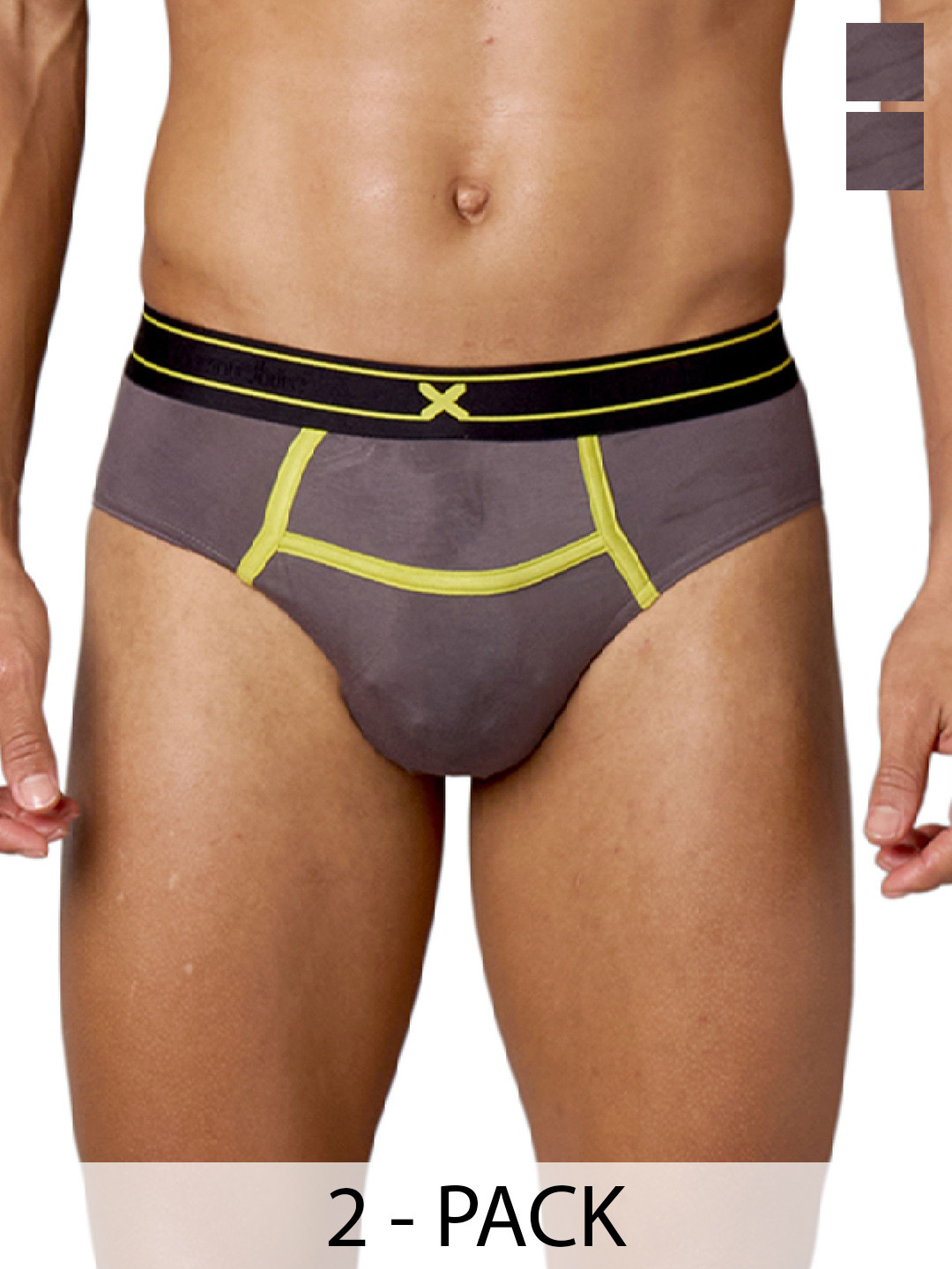 FRENCHIE Men Pack Of 2 Mid-Rise Anti Bacterial Basic Briefs FR-MI-BF-RIZZ-1X5-CRGRY-S-PO2