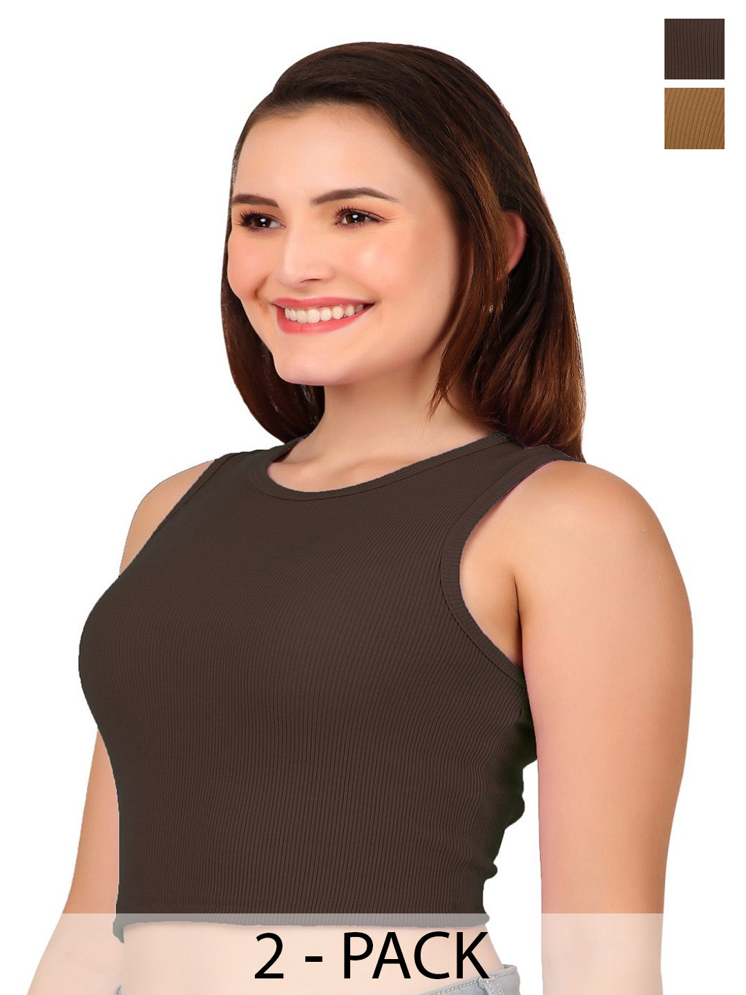 PRIME LOVE Women Pack of 2 Ribbed Crop Tank Tops