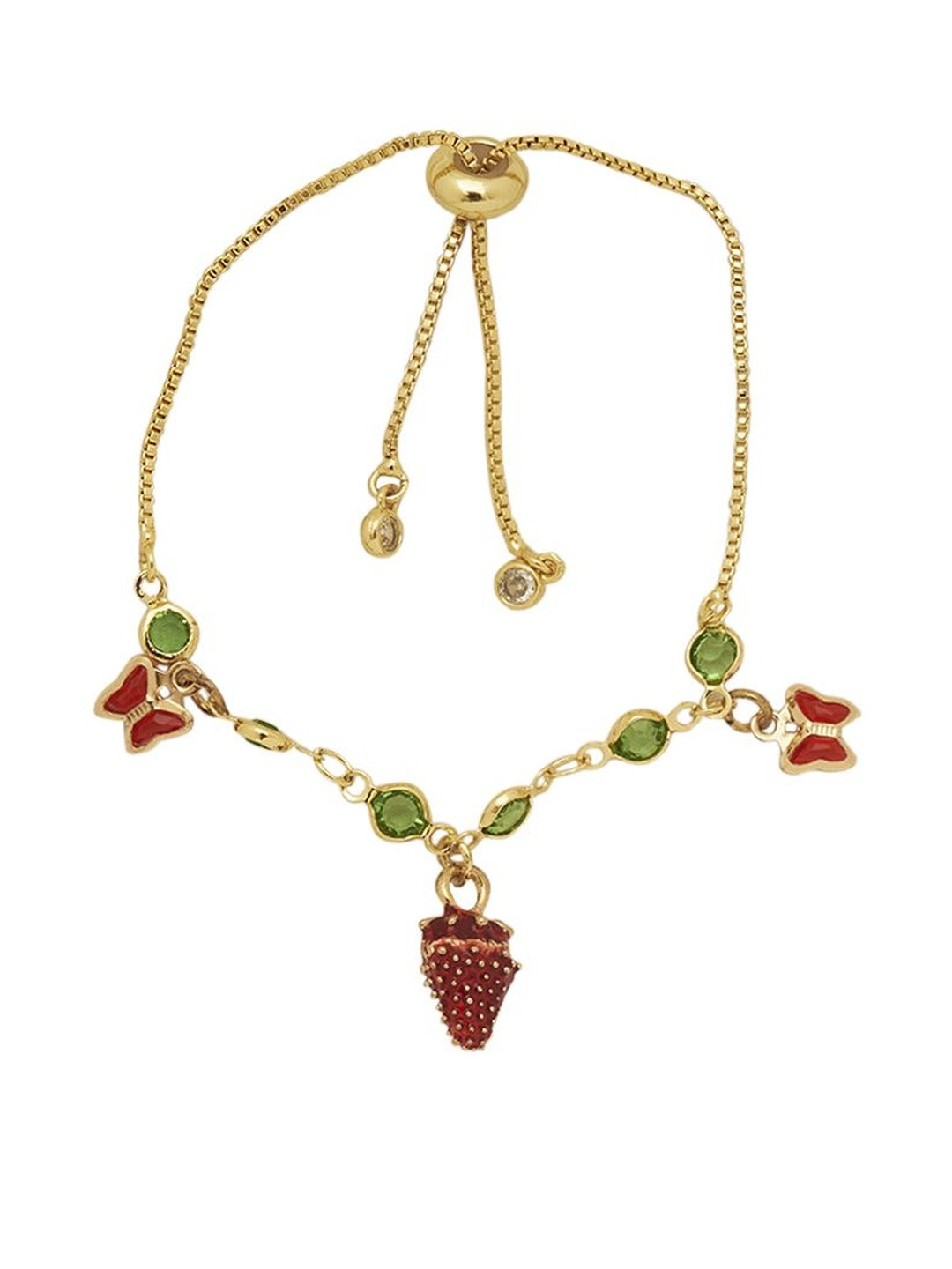Beenth & Doneth Gold Plated Stainless Steel Zirconia Strawberry charm Link Bracelet