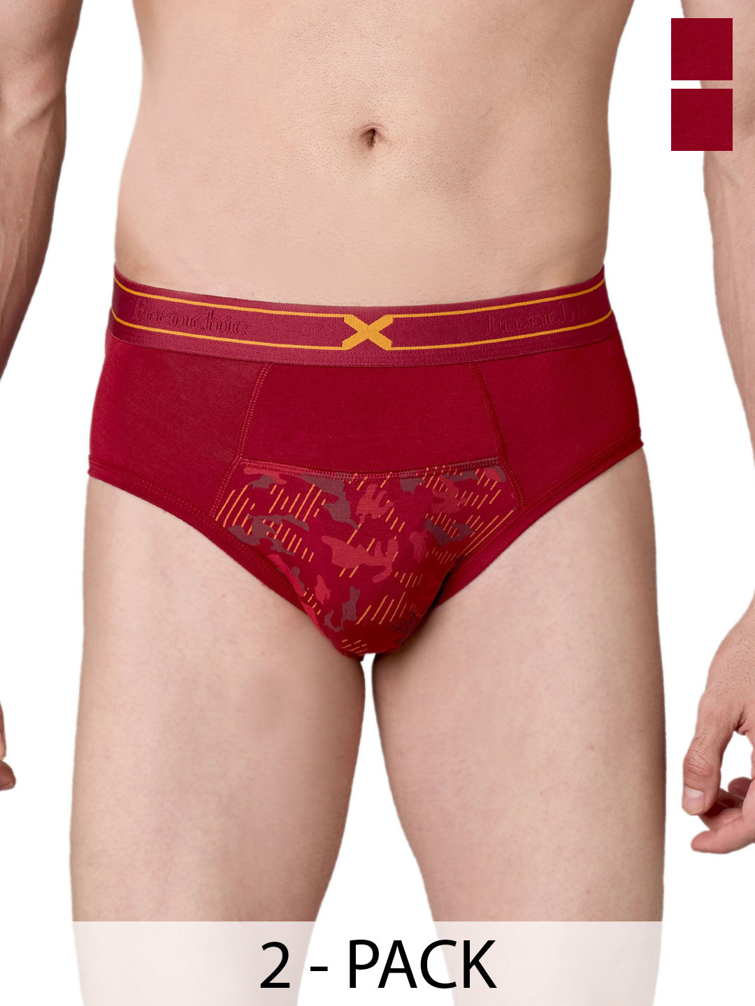 FRENCHIE Men Pack Of 2 Mid-Rise Basic Briefs FR-MI-BF-SIN-1X5-BKRED-S-PO2