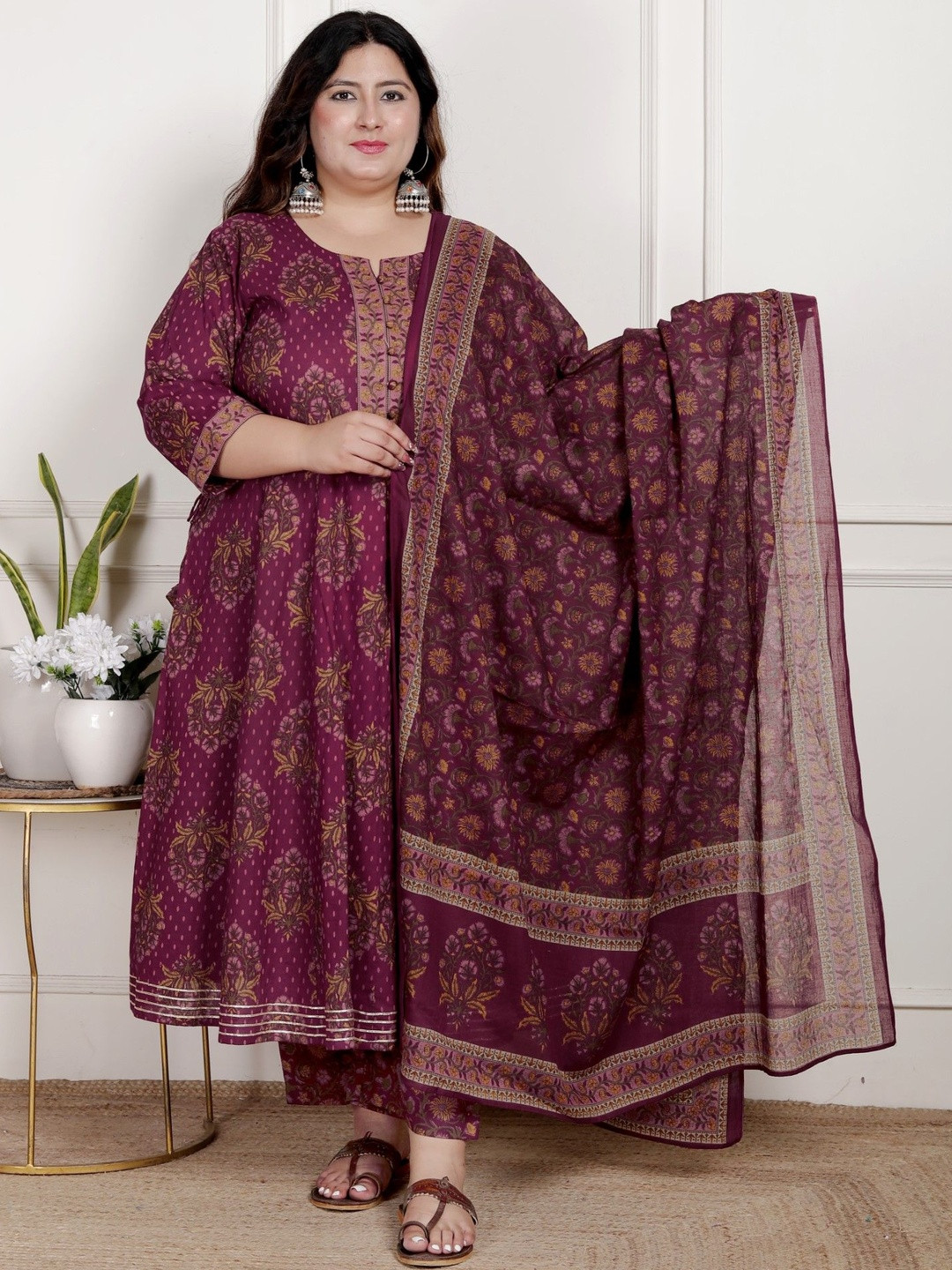 KALINI Women Floral Printed Empire Pure Cotton Kurta with Trousers & With Dupatta