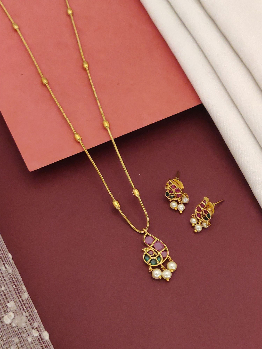 ABDESIGNS Gold Plated Peacock Pendant Necklace with Earring Set