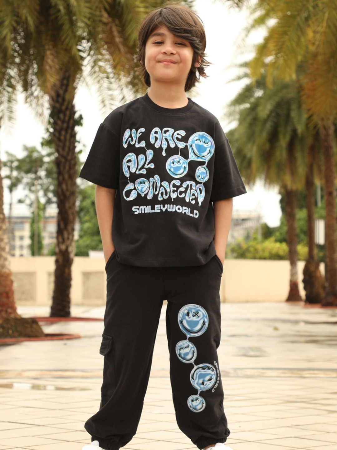 Nap Chief Kids Unisex Connected Smileyworld Printed Pure Cotton T-shirt With Joggers