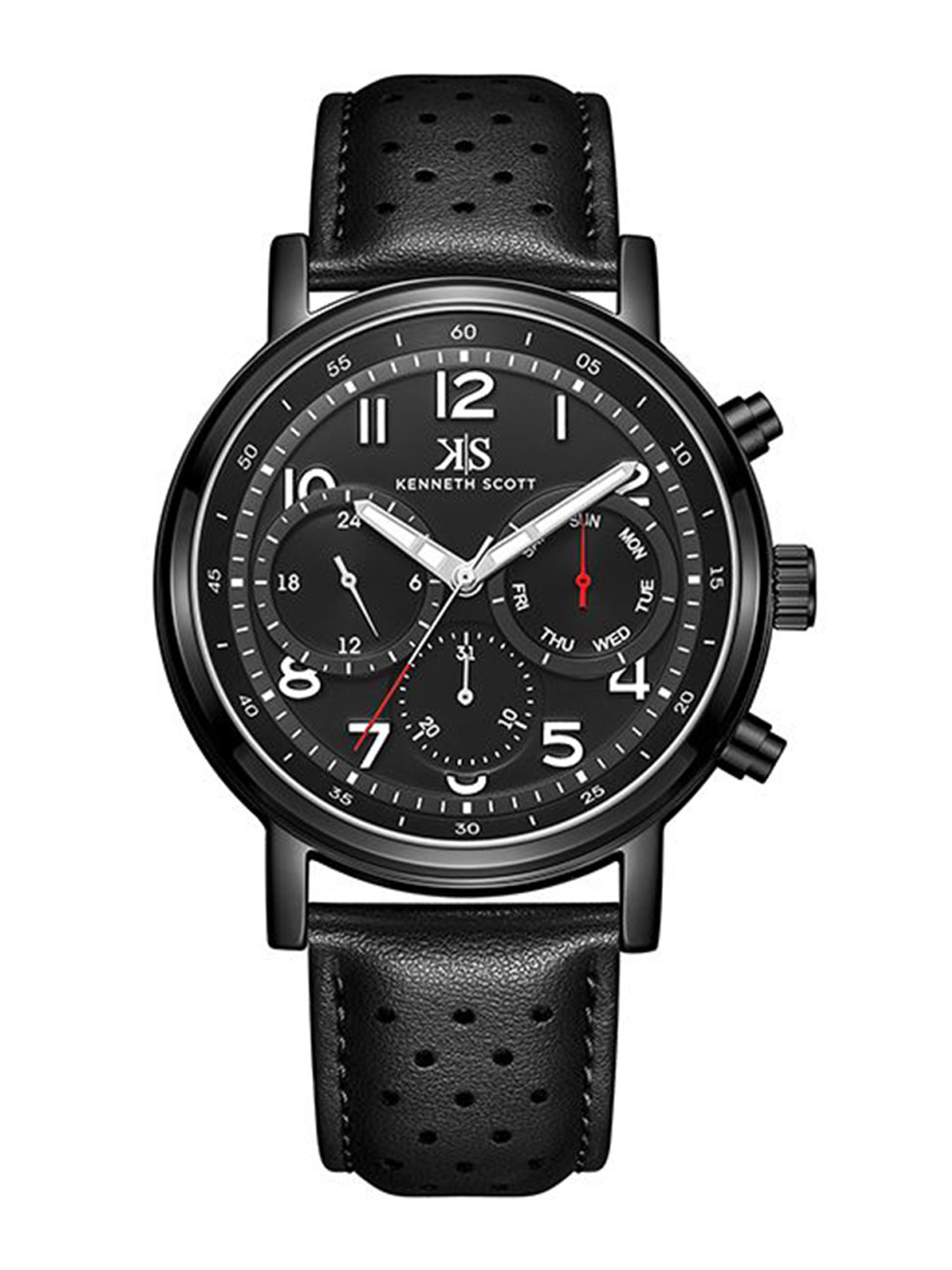 KENNETH SCOTT Men Pateerned Dial & Leather Straps Analogue Watch K24119-BLBB