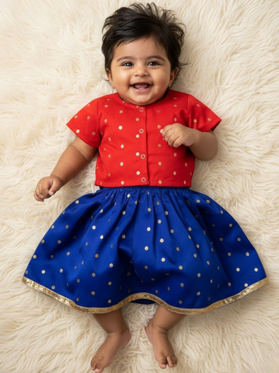 Sangria Blue Zari Lehenga and Red Blouse Set