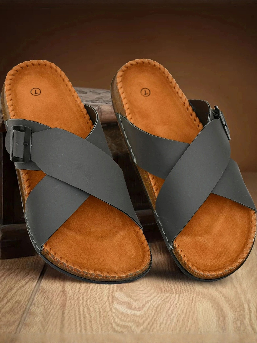 VATELIO Men Grey Suede Cross Strap Flats