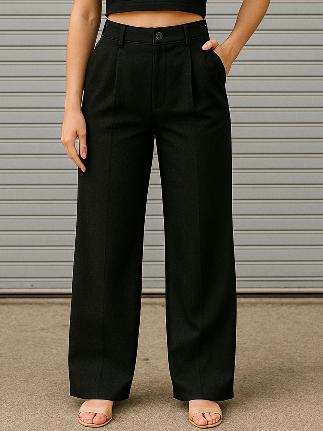 BROADSTAR Women Smart Wide Leg High-Rise Flat-Front Flat-Front Korean Pants