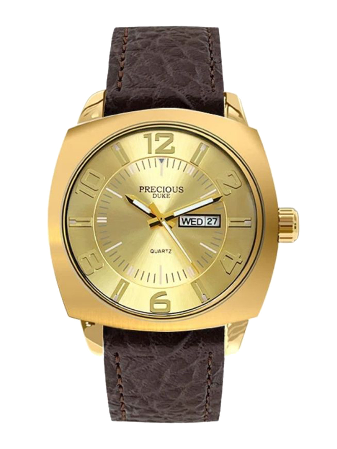 Precious Duke Men Leather Straps Analogue Watch PD_749842667592-Gold-Brown