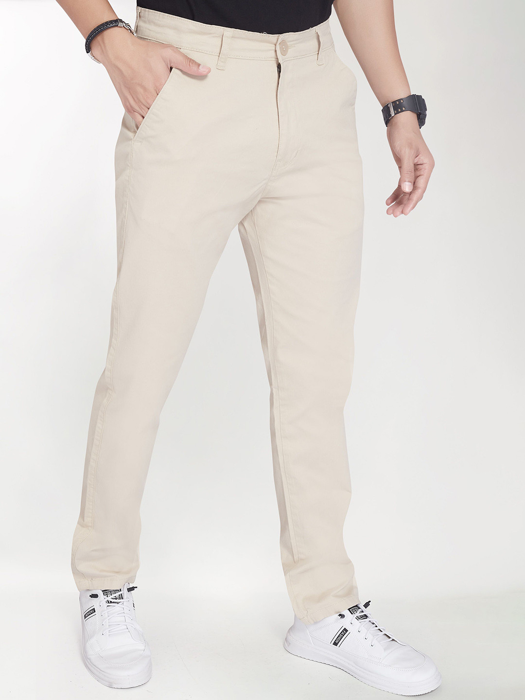 Men's Relaxed Fit Mid-Rise Beige Chinos