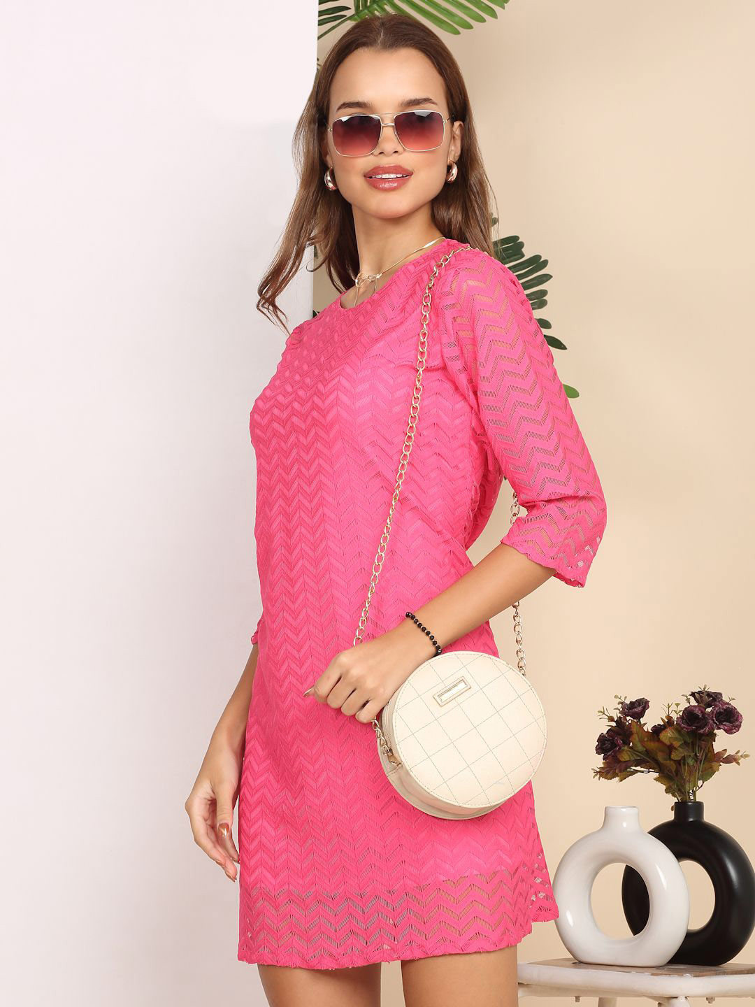 Dressitude Women Self Design Lace A-Line Mini Dress