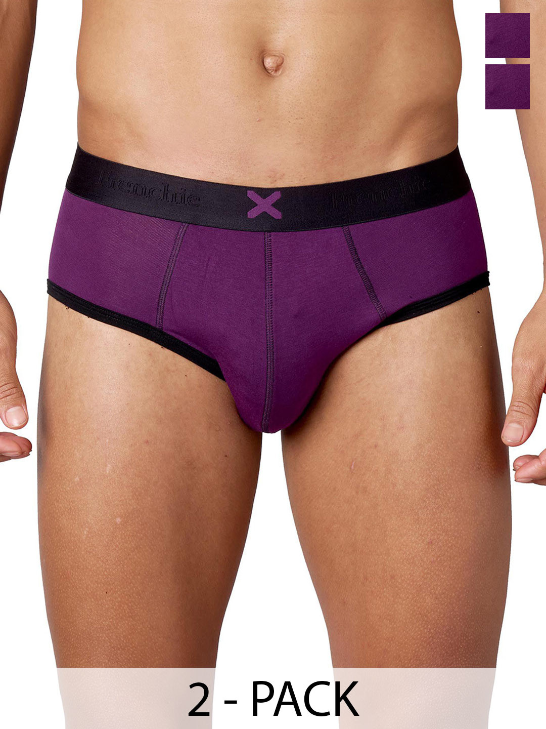 FRENCHIE Men Pack Of 2 Mid-Rise Anti Bacterial Basic Briefs FR-MI-BF-HYPE-1X5-PURHT-S-PO2