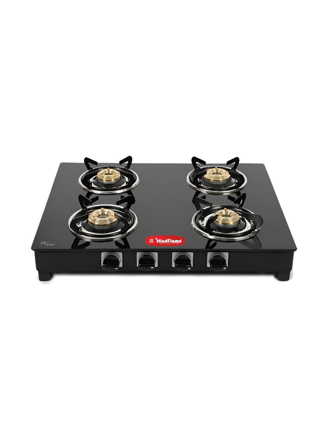 Hindflame 4 Burner Crown Black Toughened Glass Manual Gas Stove