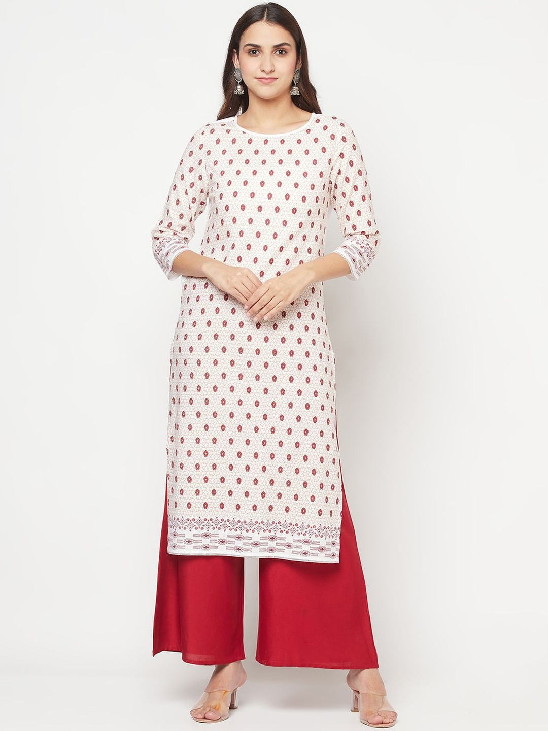 ANIYAH Women White & Red Floral Printed Kurti