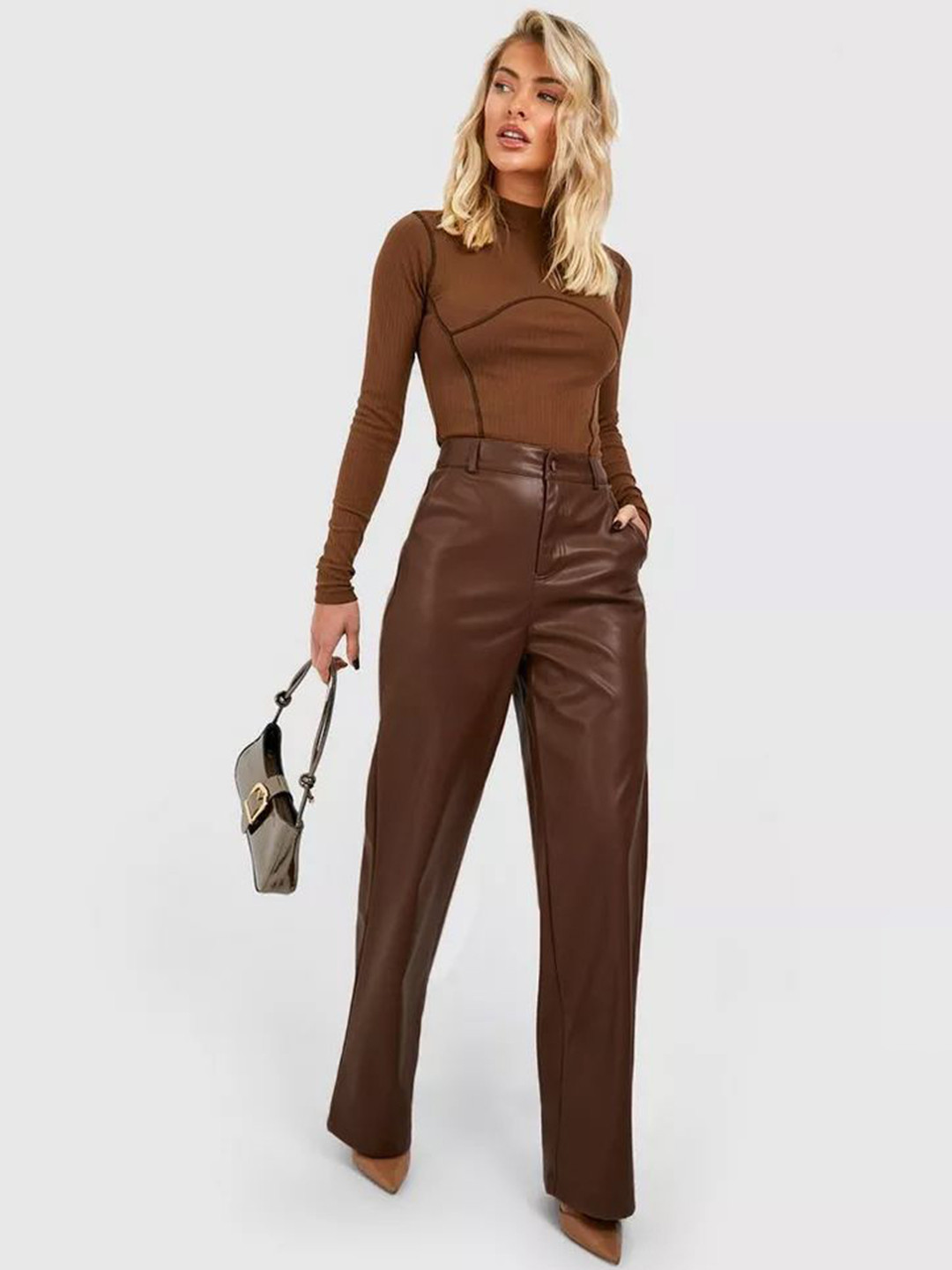 Fragancia Women High-Rise Leather-Look Trousers