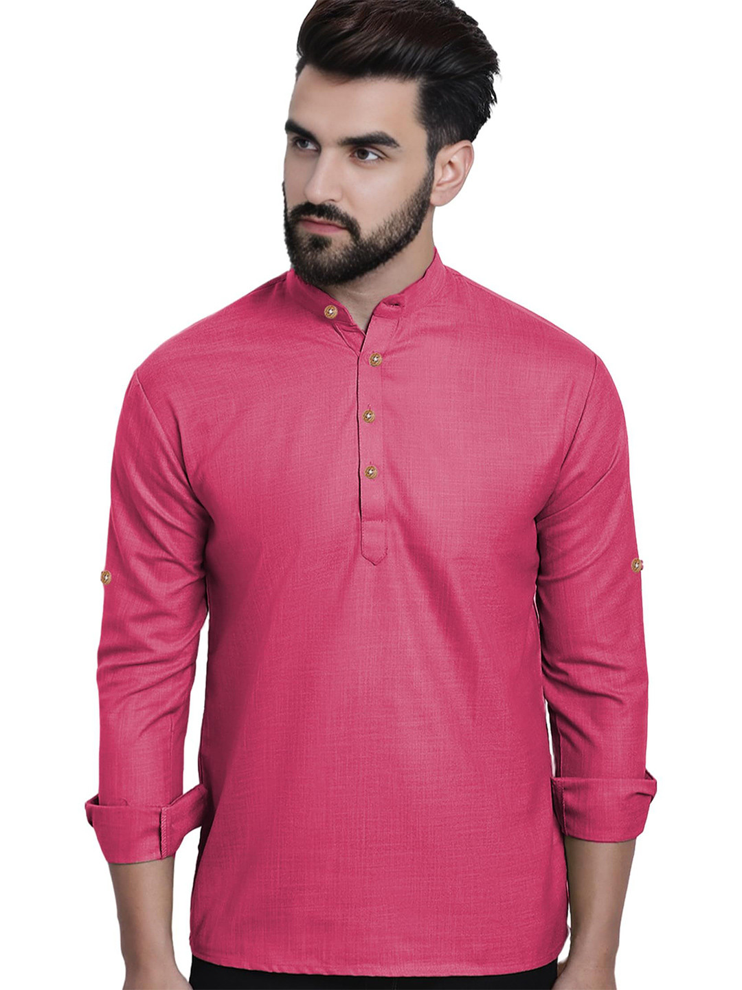 DaReal Band Collar Roll-Up Sleeves Straight Kurta