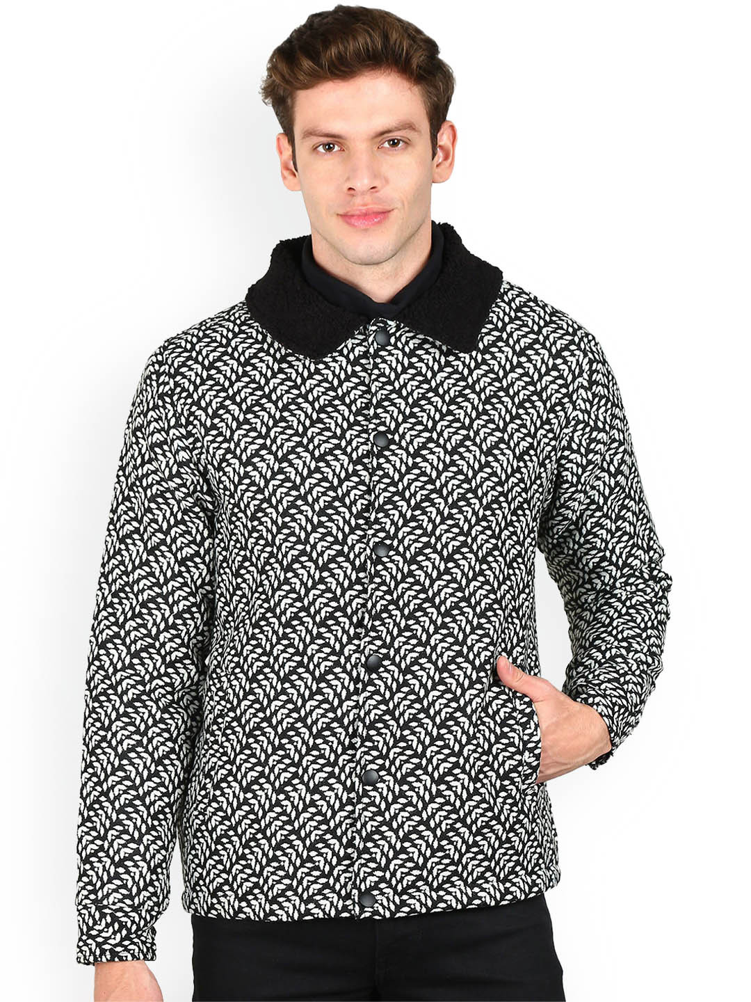 ESSENTIELE Men Lapel Collar Abstract Printed Windcheater Quilted Jacket