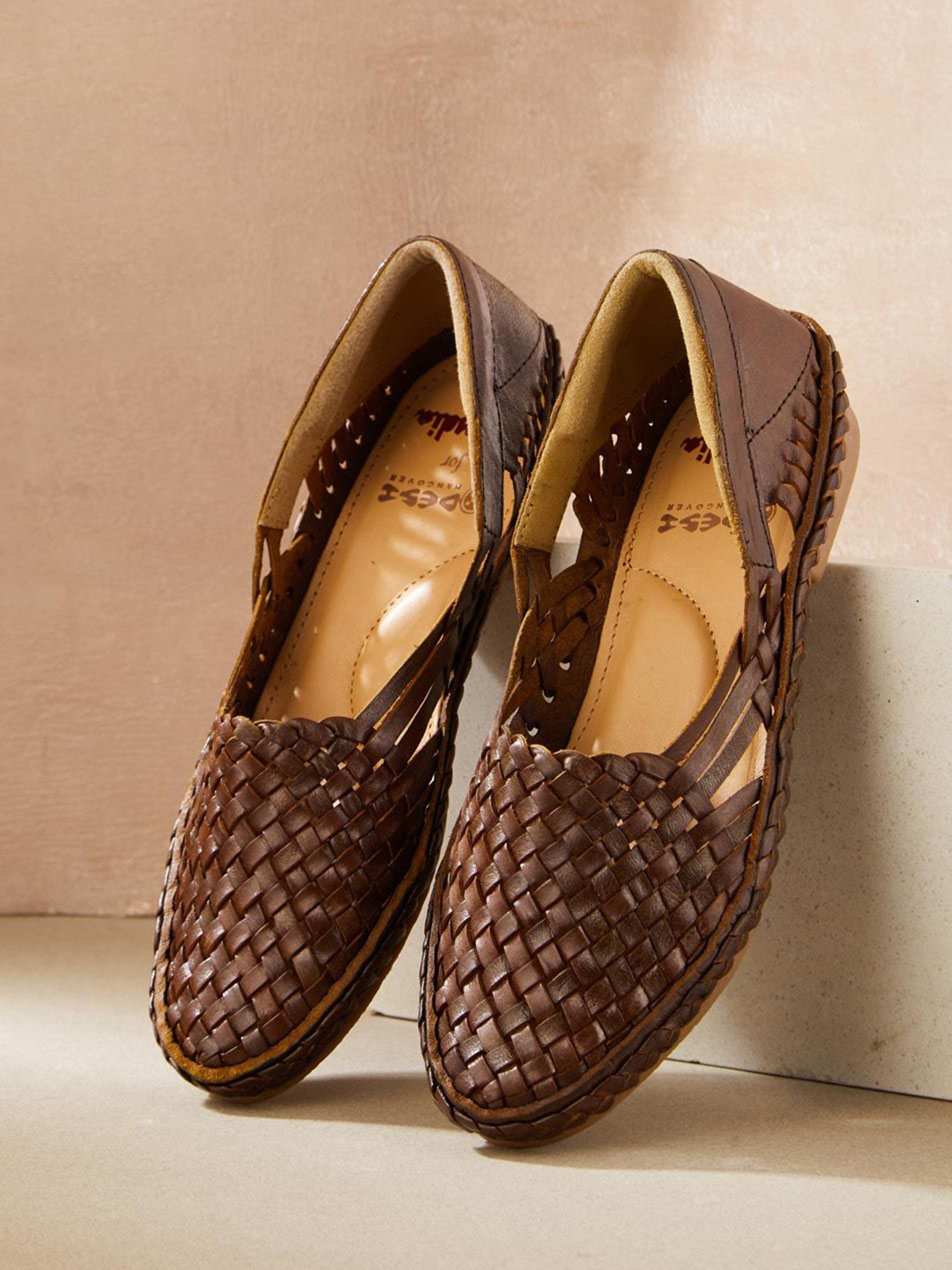 Fabindia Women Woven Design Leather Slip-On Sneakers