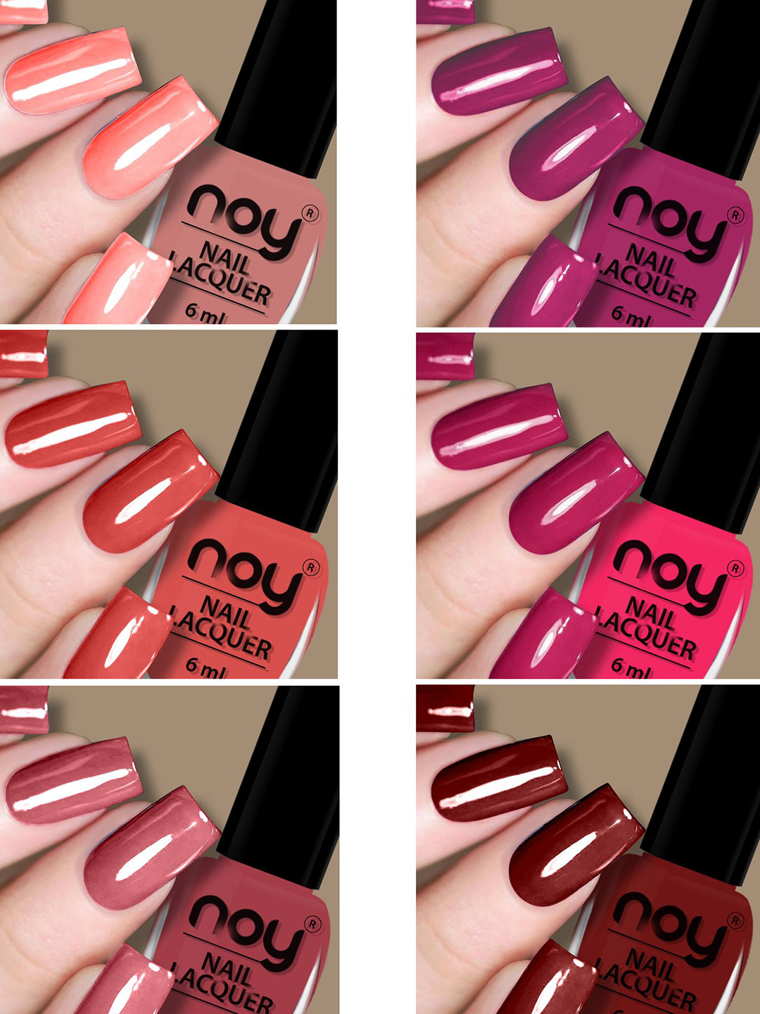 NOY Set Of 6 Quick Dry Long Lasting Glossy Nail Polish - 6 ml Each
