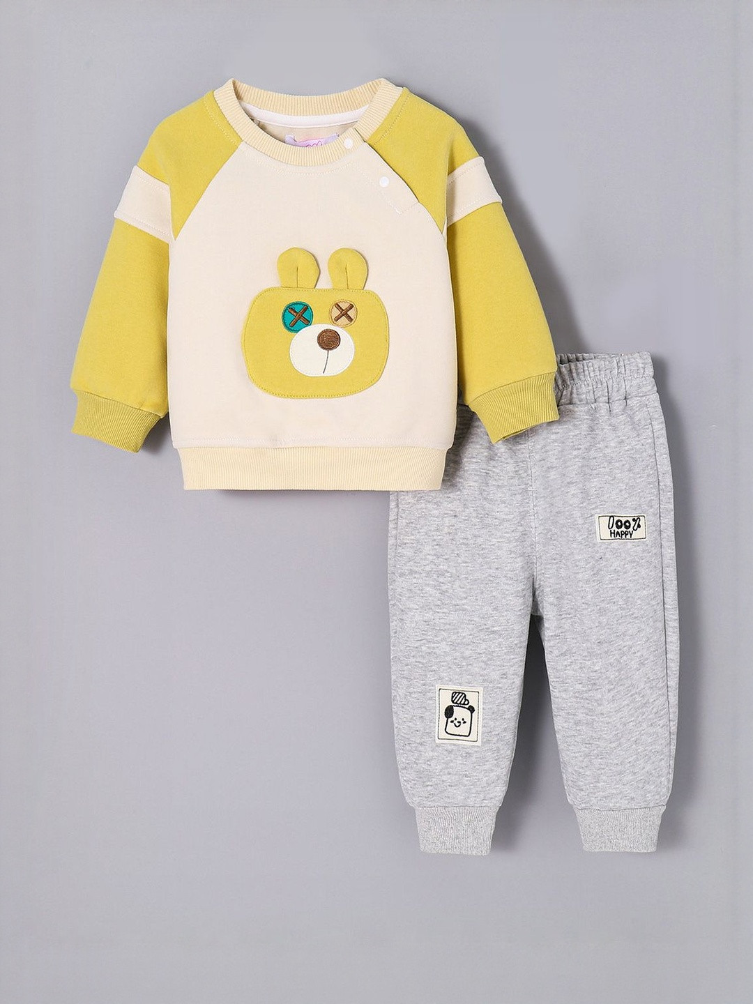 Hopscotch Boys Cotton Bear Face Sweatshirt and Joggers