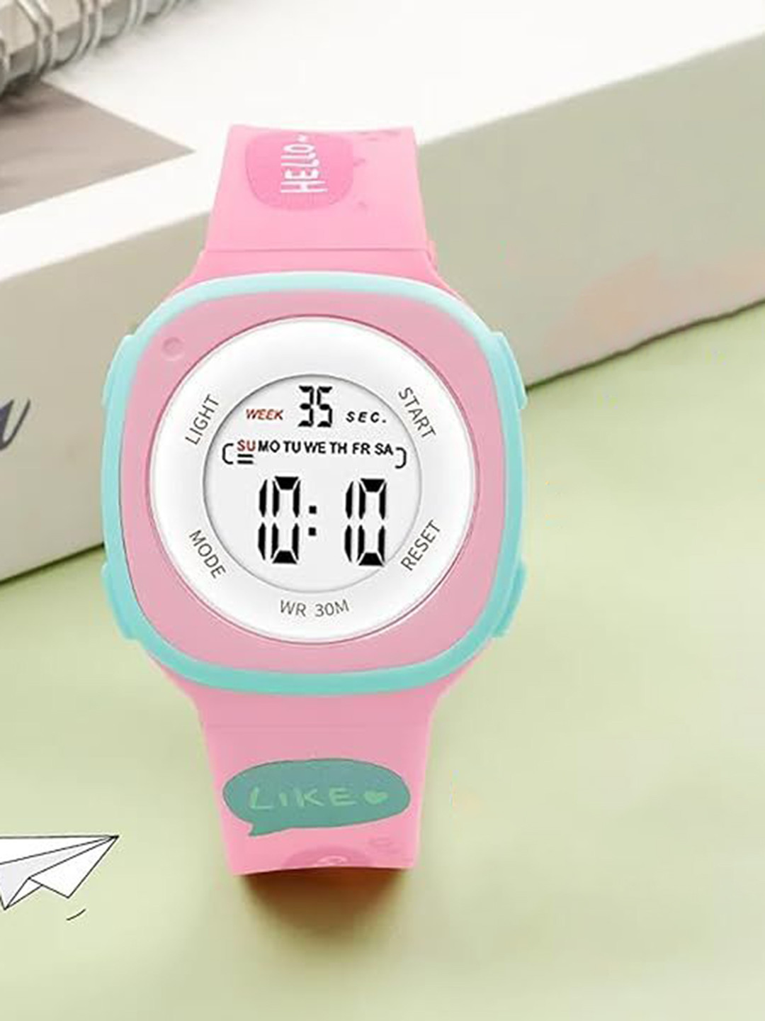 Otage Kids Textured Straps Digital Multi Function Watch 2207 Square-Pink1