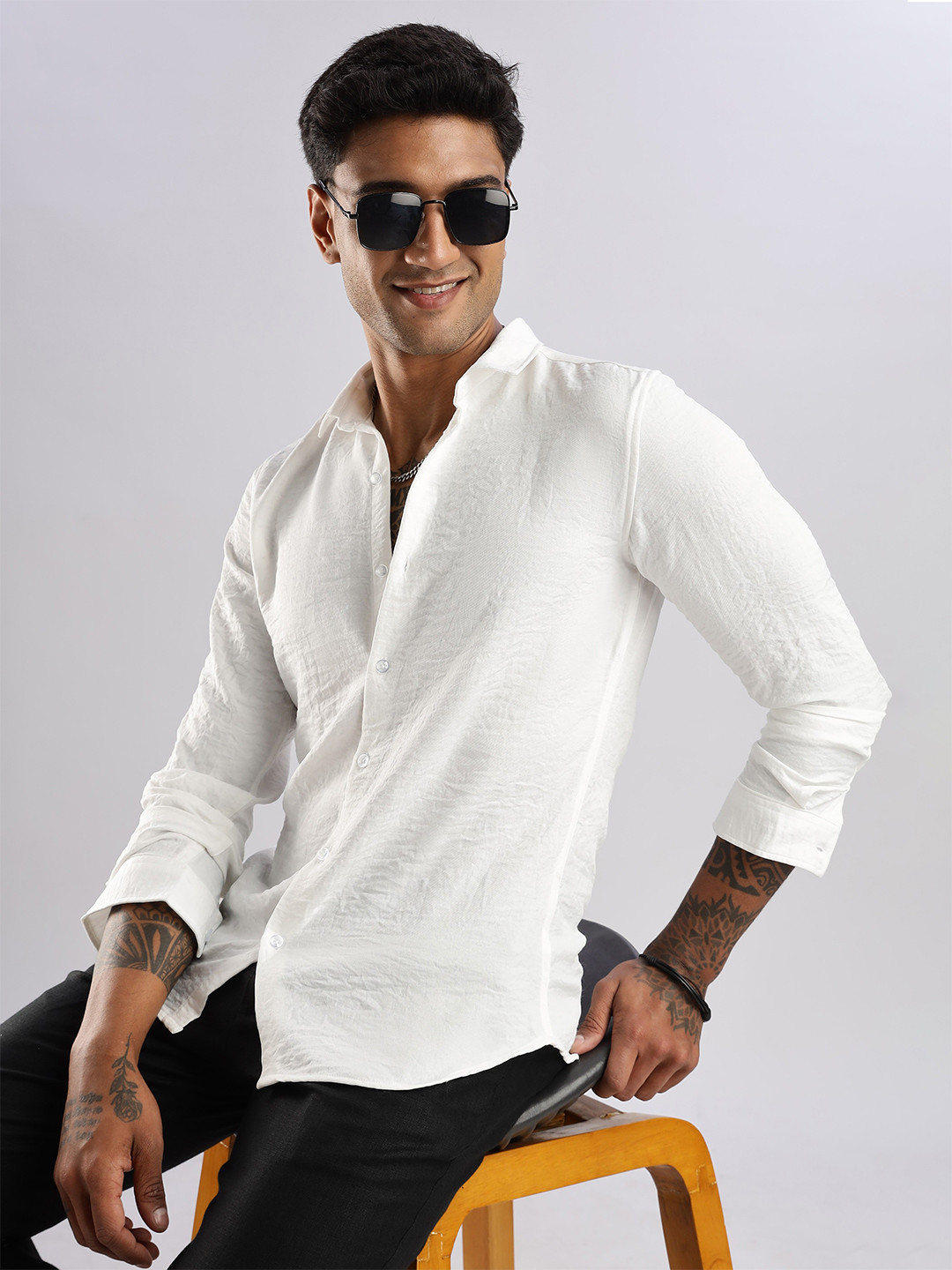 NEVER NEUD Men Air Linen Like Regular Slim Fit Casual Shirt