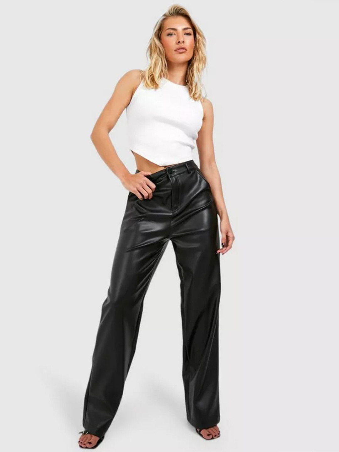 Fragancia Women High-Rise Leather-Look Trousers