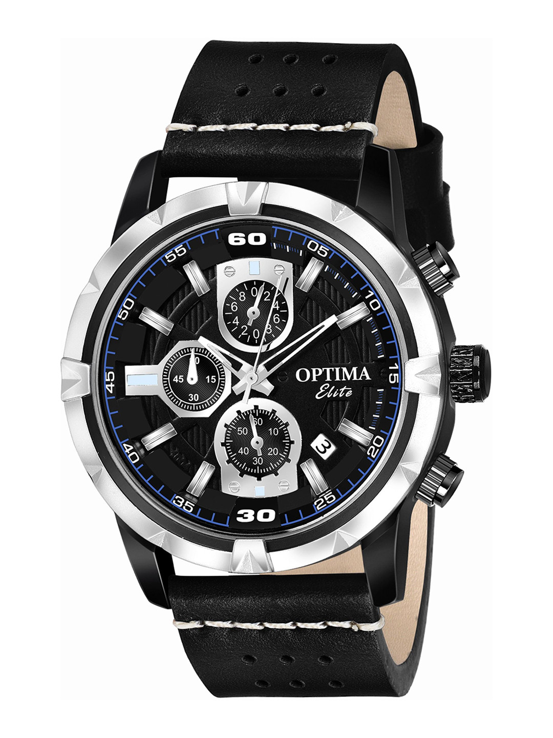 Optima Men Brass Printed Dial & Leather Straps Analogue Chronograph Watch OEM-139-BLACK