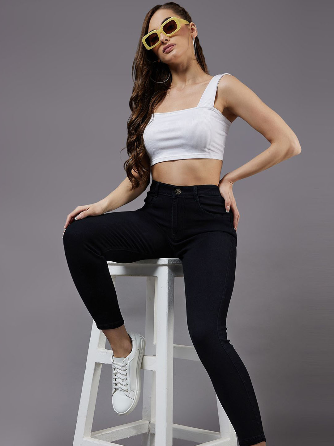 Miss Chase Tree Swallow Women Skinny Fit High-Rise Heavy Fade Stretchable Jeans