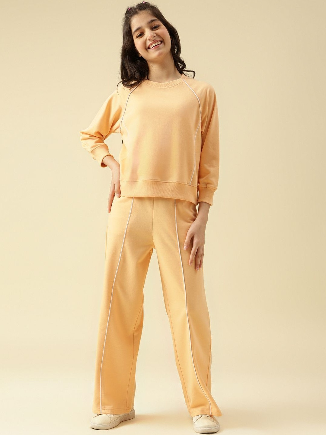 Lil Tomatoes Girls Peach Solid Cotton Track Suits