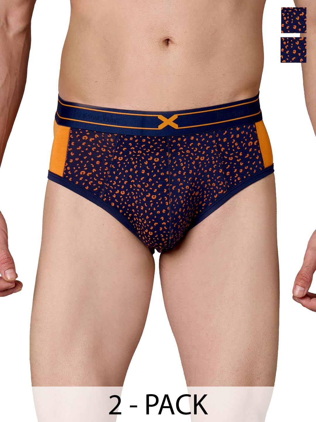 FRENCHIE Pack Of 2 Printed Mid-Rise Basic Briefs FR-MI-BF-RAGE-1X5-PGBLU-S-PO2