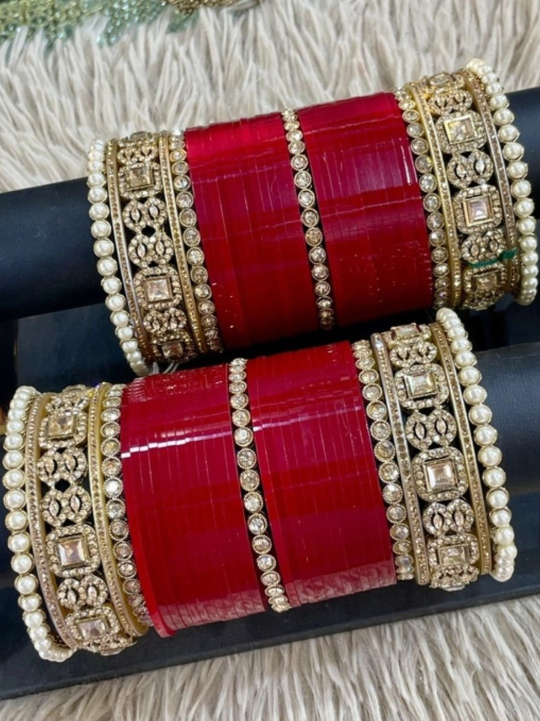 Lybashine Women Stones Studded Wedding Bangles Set