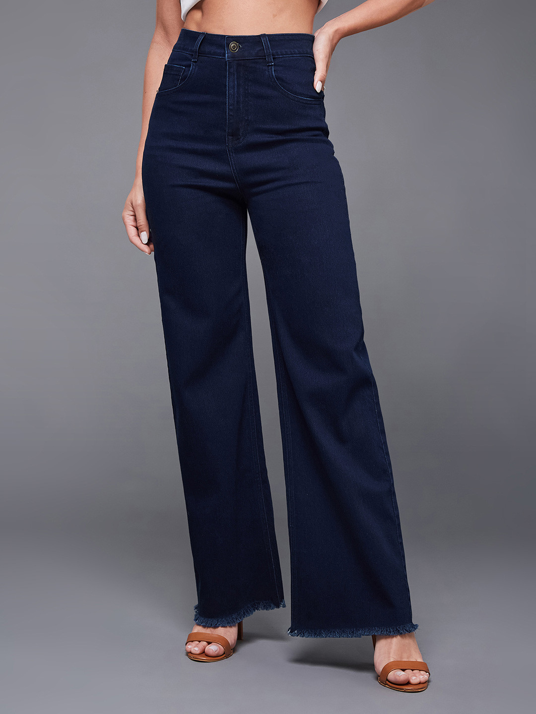 Miss Chase Hover Blink Women Wide Leg High-Rise Light Fade Stretchable Jeans