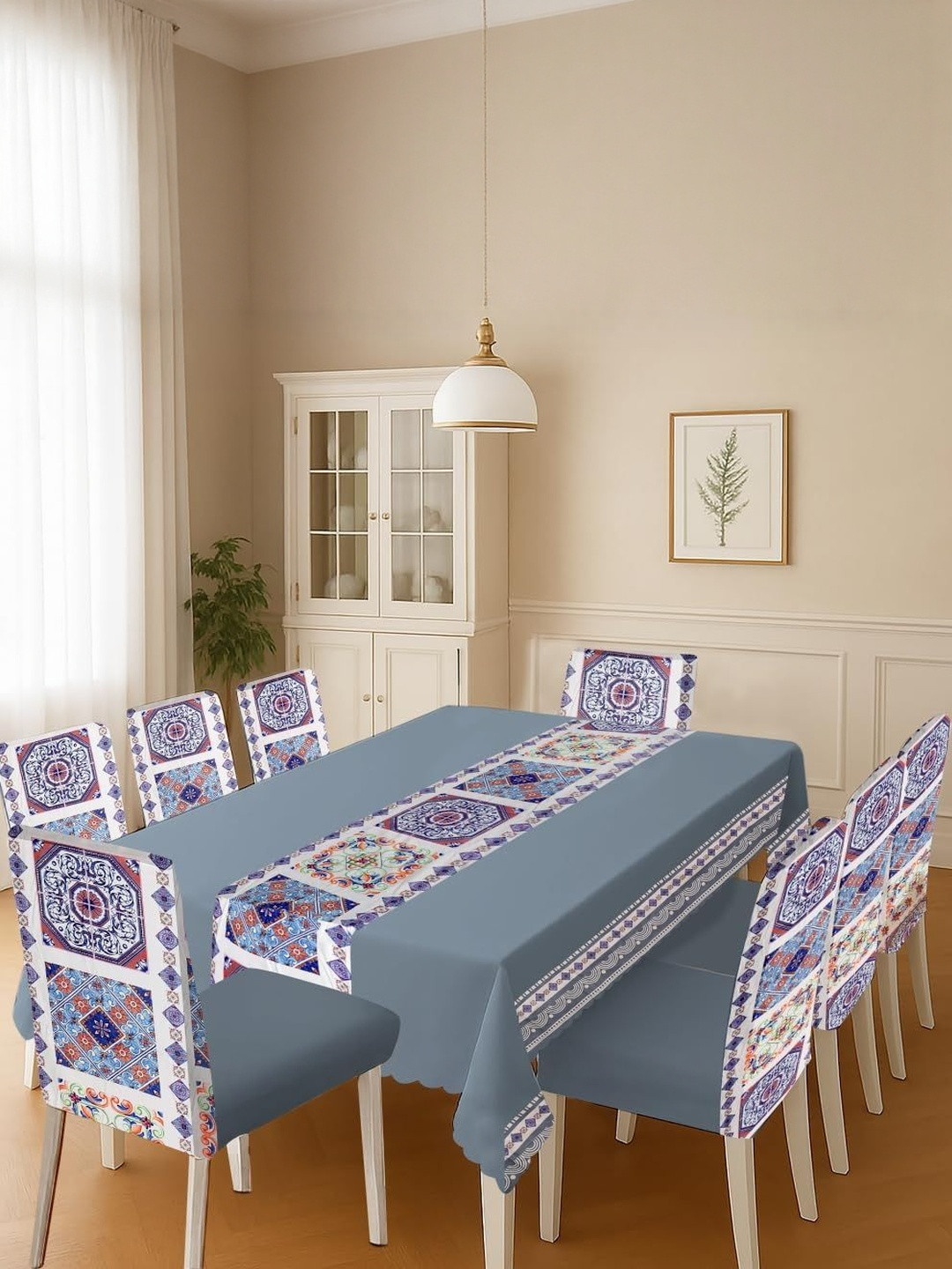 Stylista Multicoloured Set of 8 Chair Cover & 8-Seater Table Cover