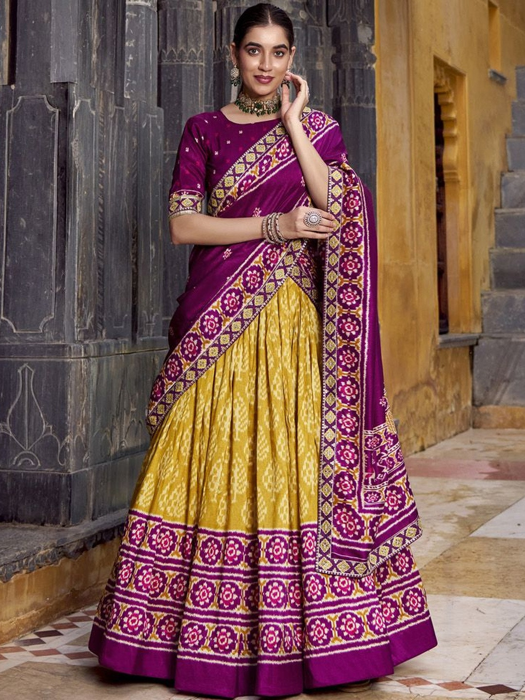 LOOKNBOOK ART Women Mustard Lehenga Choli