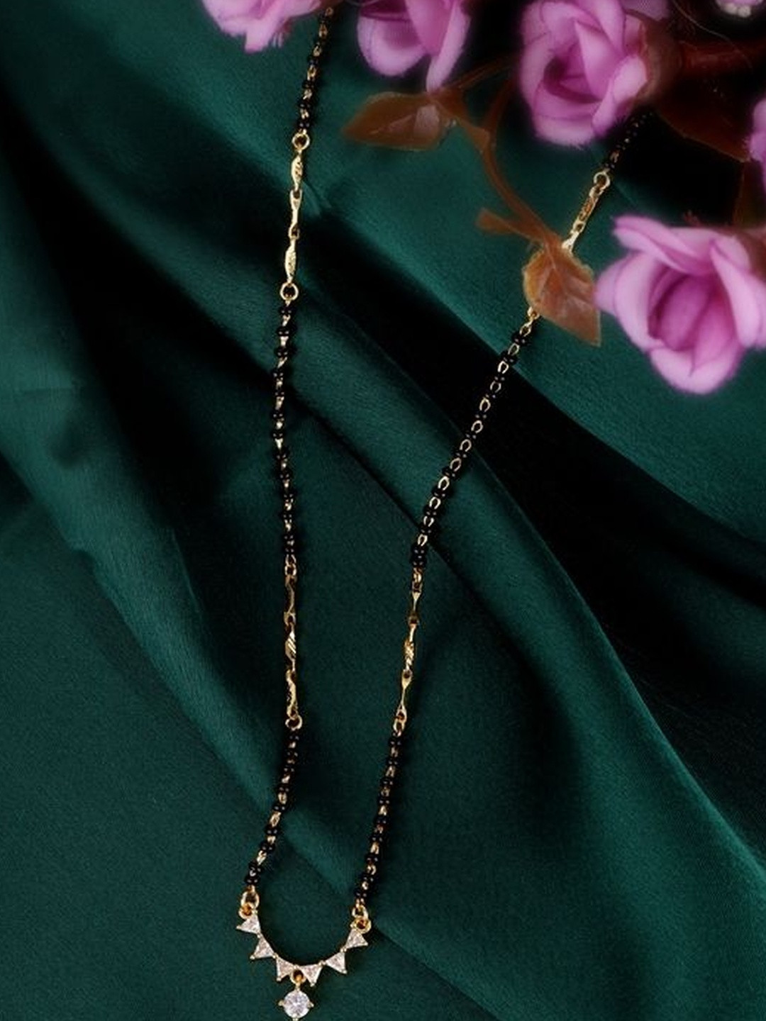 SALONI FASHION JEWELLERY Gold-Plated With Black Artificial Stones and Beads Mangalsutra