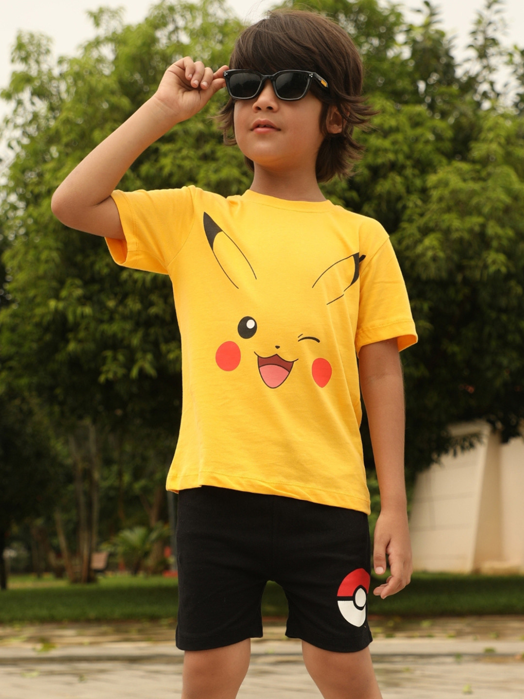 Nap Chief Kids Unisex Pokemon Pikachu Printed Pure Cotton T-shirt With Shorts