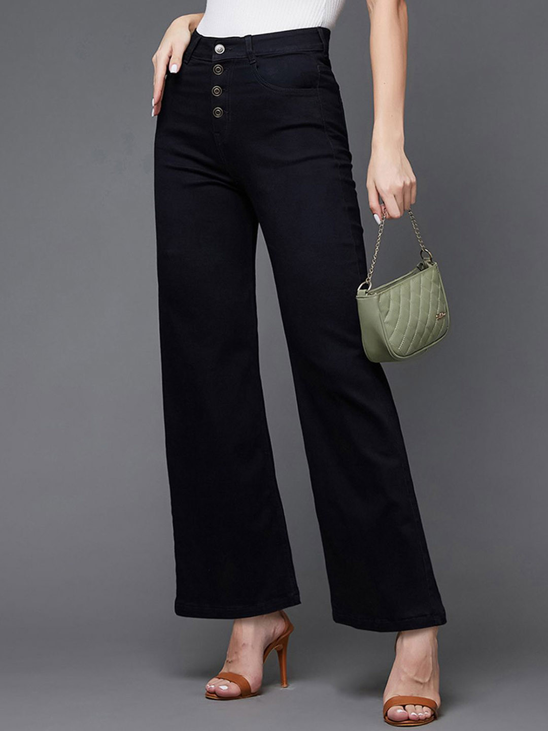 Miss Chase Red Robin Women Wide Leg High-Rise Heavy Fade Stretchable Jeans