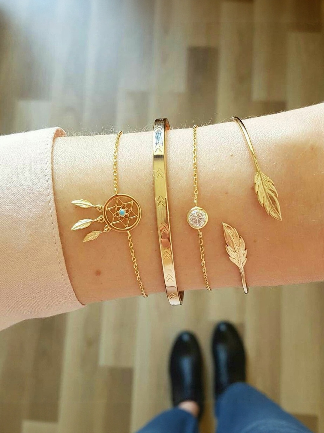 TheVineGirl Women 4 Cubic Zirconia Gold-Plated Cuff Bracelet