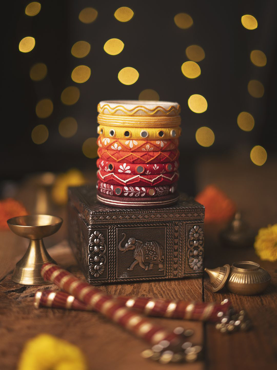 Taasha Craft Set Of 9 Mirror Studded Bangles