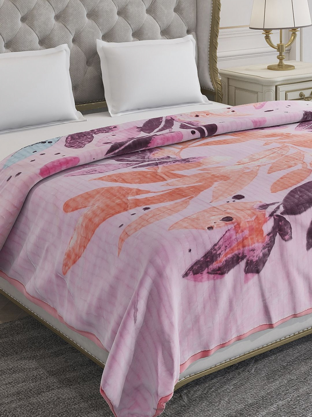 Monte Carlo Marvin Pvc Pink Floral Printed Heavy Winter Double Bed Blanket 928 GSM