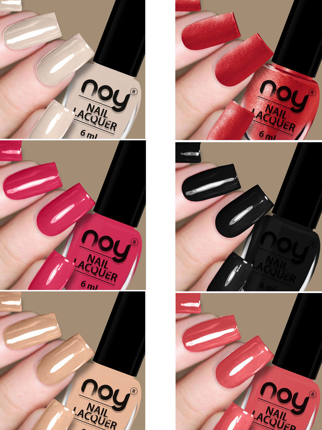 NOY Set Of 6 Quick Dry Long Lasting Glossy Nail Polish - 6 ml Each