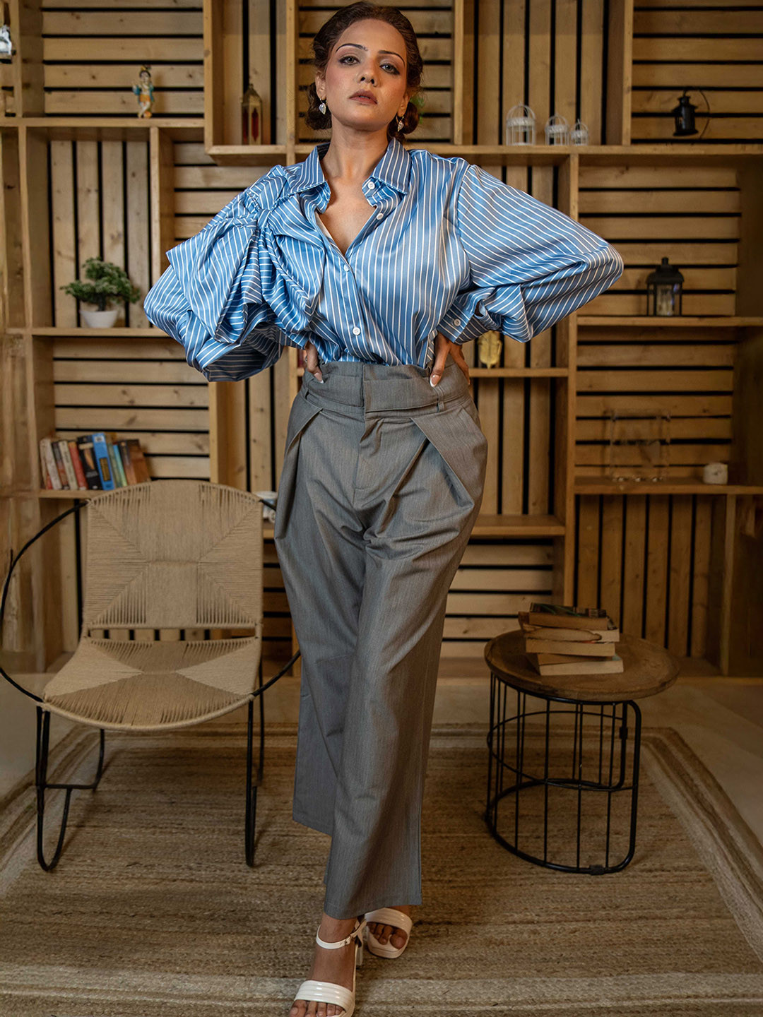 NIYARA India Urban Drift Women Tailored High-Rise Easy Wash Pleated Formal Trousers